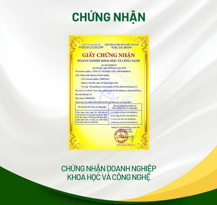 Giấy chứng nhận cơ sở đủ điều kiện an toàn thực phẩm (ATTP): Bảo chứng vàng cho chất lượng cao thảo dược Gold HerBal